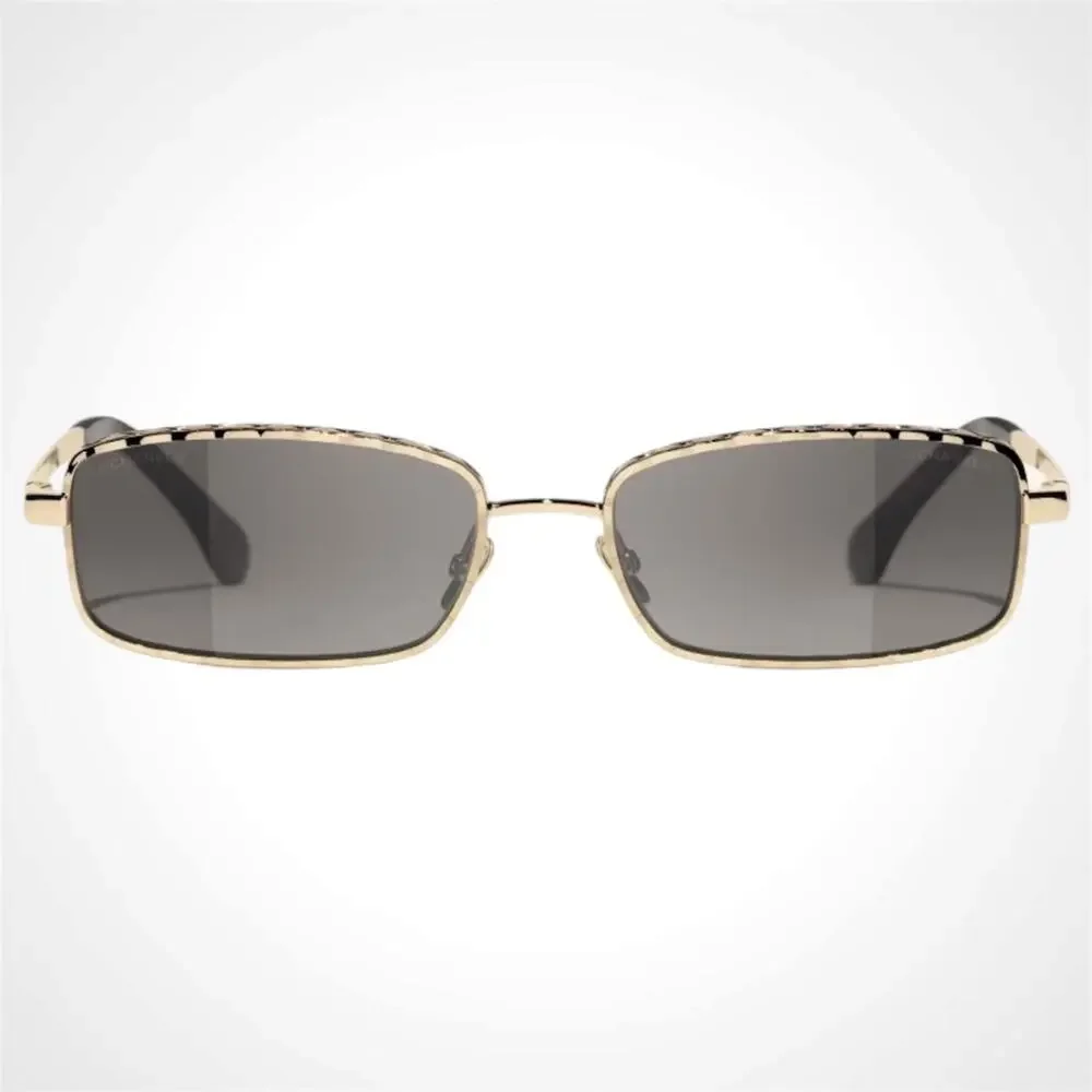 New CHANEL Sunglasses Gold 58mm Metal Rectangular Quilted Grey Gradient Lens - Picture 2 of 5